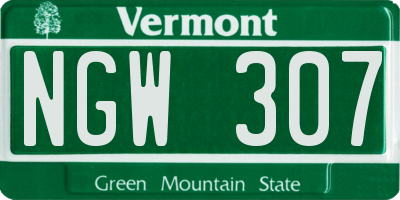 VT license plate NGW307