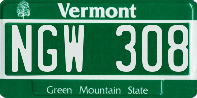 VT license plate NGW308