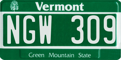 VT license plate NGW309