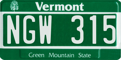 VT license plate NGW315
