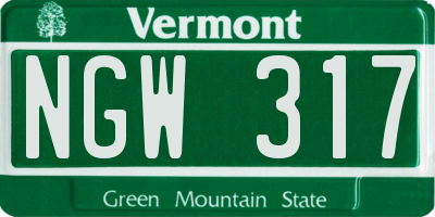 VT license plate NGW317