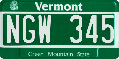 VT license plate NGW345