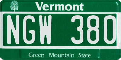 VT license plate NGW380