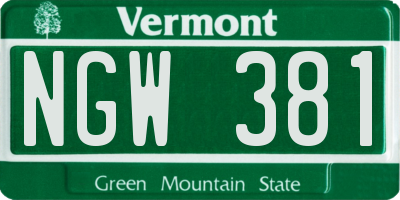 VT license plate NGW381