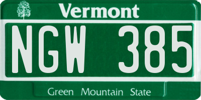 VT license plate NGW385