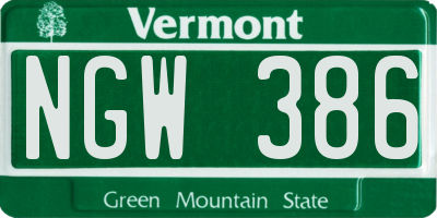 VT license plate NGW386