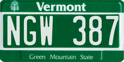 VT license plate NGW387