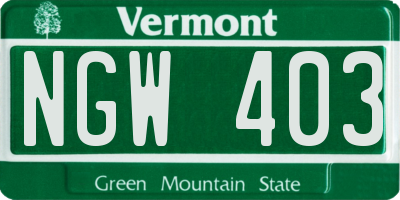 VT license plate NGW403