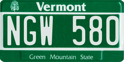 VT license plate NGW580