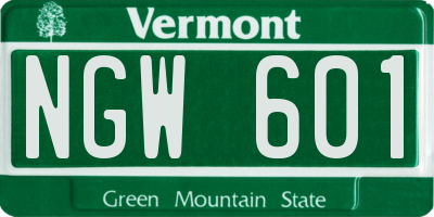 VT license plate NGW601