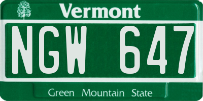 VT license plate NGW647