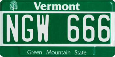 VT license plate NGW666