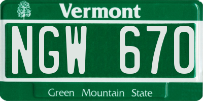 VT license plate NGW670