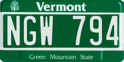 VT license plate NGW794
