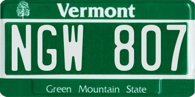 VT license plate NGW807