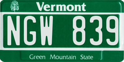 VT license plate NGW839