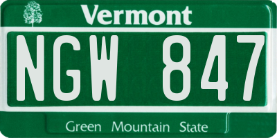 VT license plate NGW847