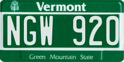 VT license plate NGW920