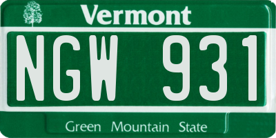 VT license plate NGW931
