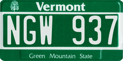 VT license plate NGW937