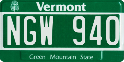 VT license plate NGW940