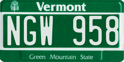 VT license plate NGW958
