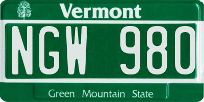 VT license plate NGW980