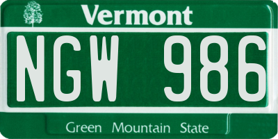 VT license plate NGW986