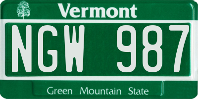 VT license plate NGW987
