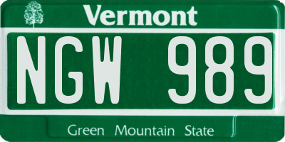 VT license plate NGW989