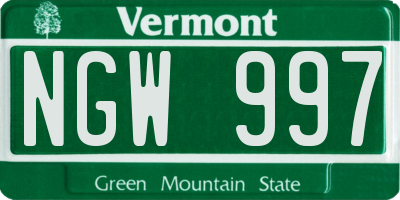 VT license plate NGW997