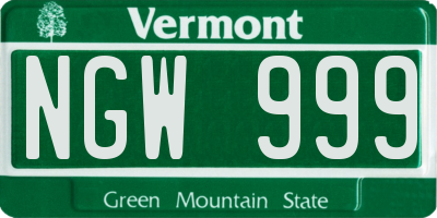 VT license plate NGW999