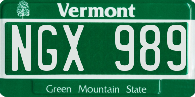 VT license plate NGX989
