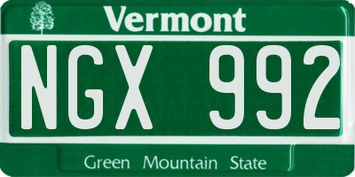 VT license plate NGX992