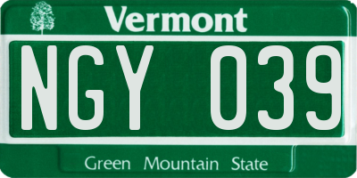 VT license plate NGY039