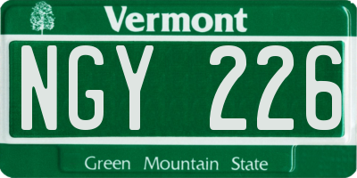 VT license plate NGY226