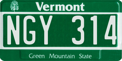 VT license plate NGY314