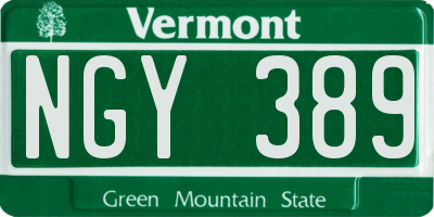 VT license plate NGY389