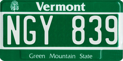VT license plate NGY839