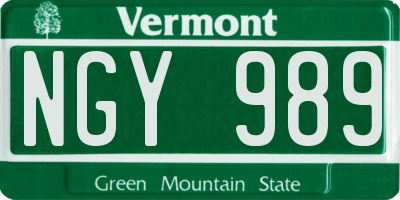 VT license plate NGY989
