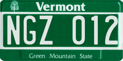 VT license plate NGZ012