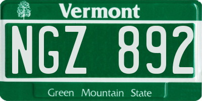 VT license plate NGZ892