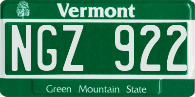 VT license plate NGZ922