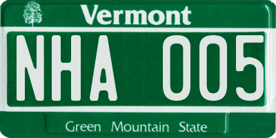 VT license plate NHA005