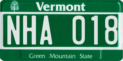 VT license plate NHA018