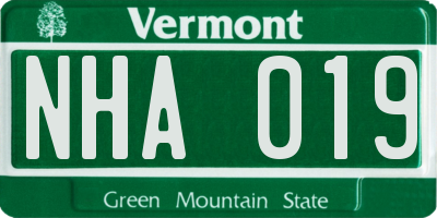 VT license plate NHA019