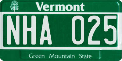 VT license plate NHA025