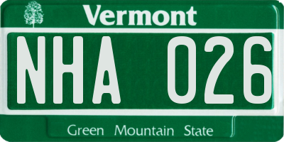 VT license plate NHA026