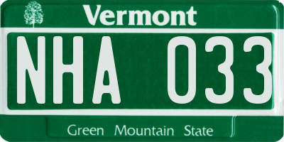 VT license plate NHA033