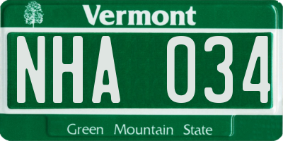 VT license plate NHA034